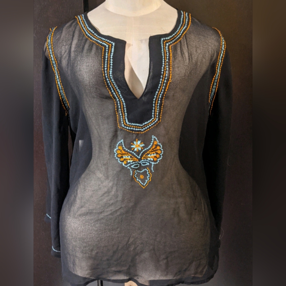 Vintage Black Chiffon Tunic Coverup